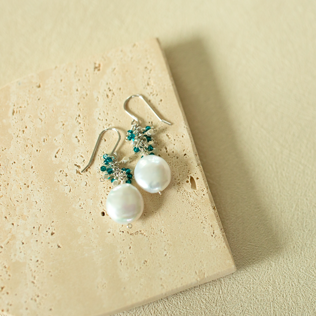 The Marea Drops — gemstone and pearl drop earrings, additional view 7
