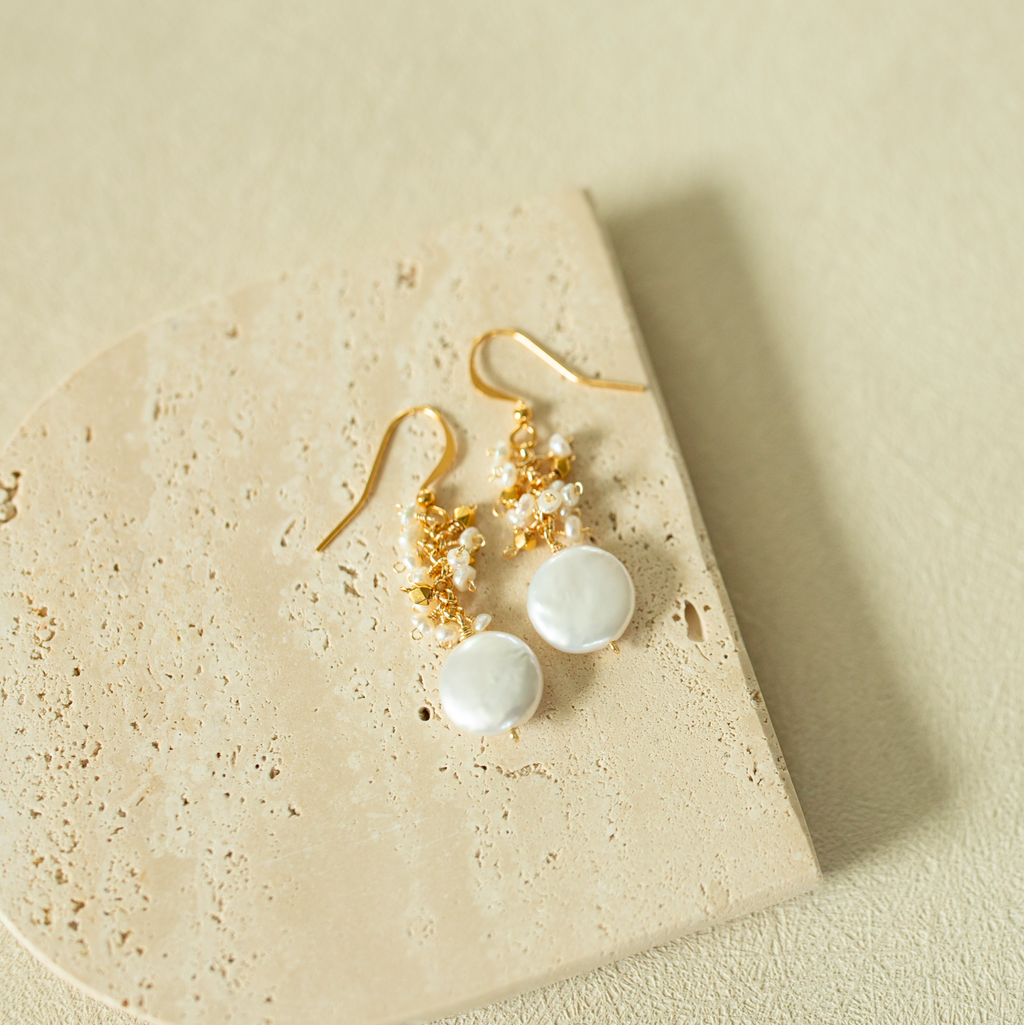The Marea Drops — gemstone and pearl drop earrings, additional view 5