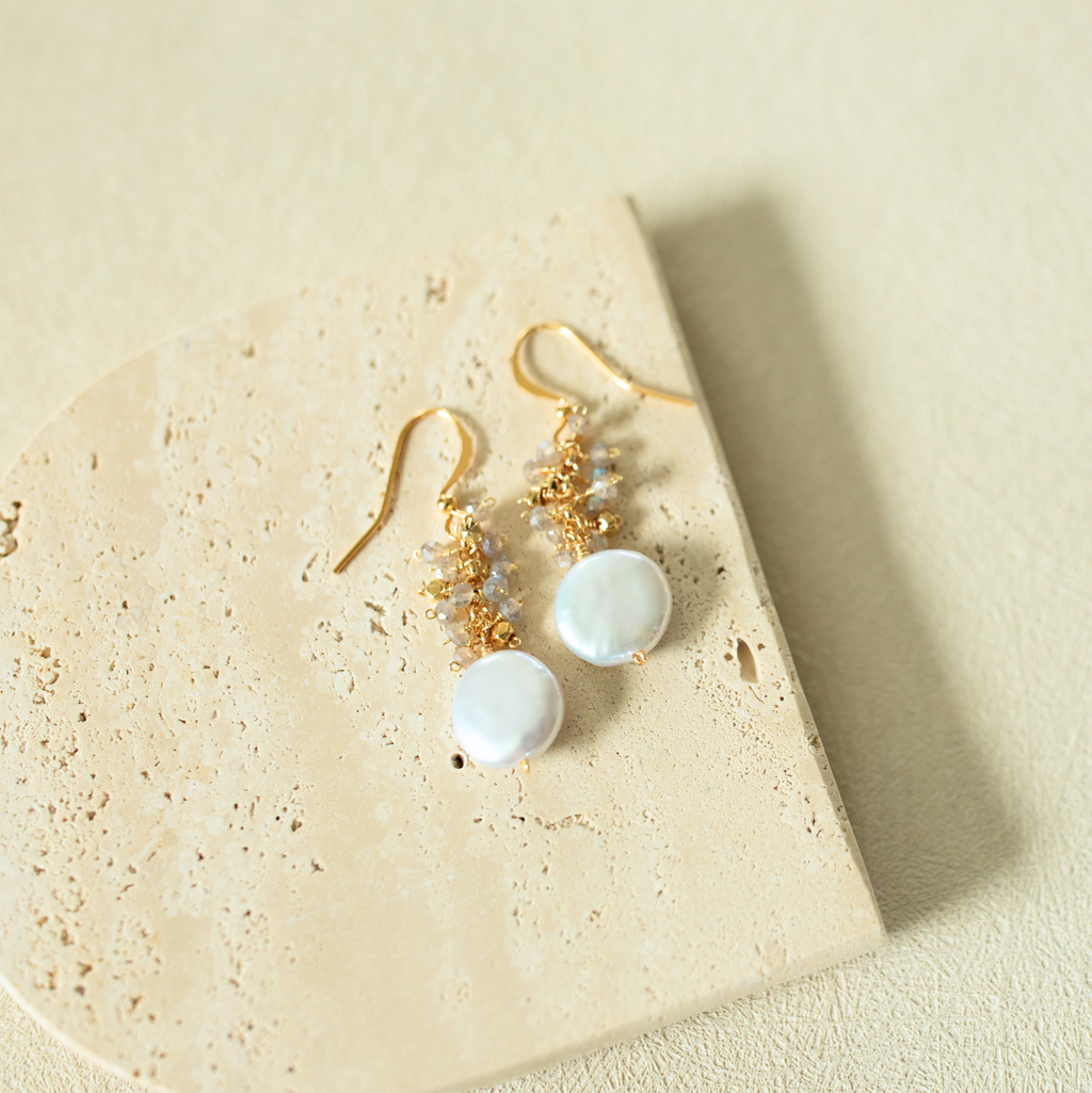 The Marea Drops — gemstone and pearl drop earrings, additional view 3