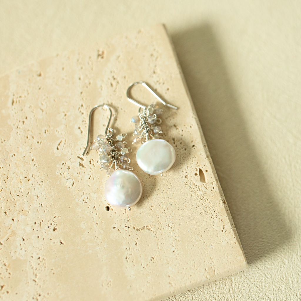The Marea Drops — gemstone and pearl drop earrings, additional view 10