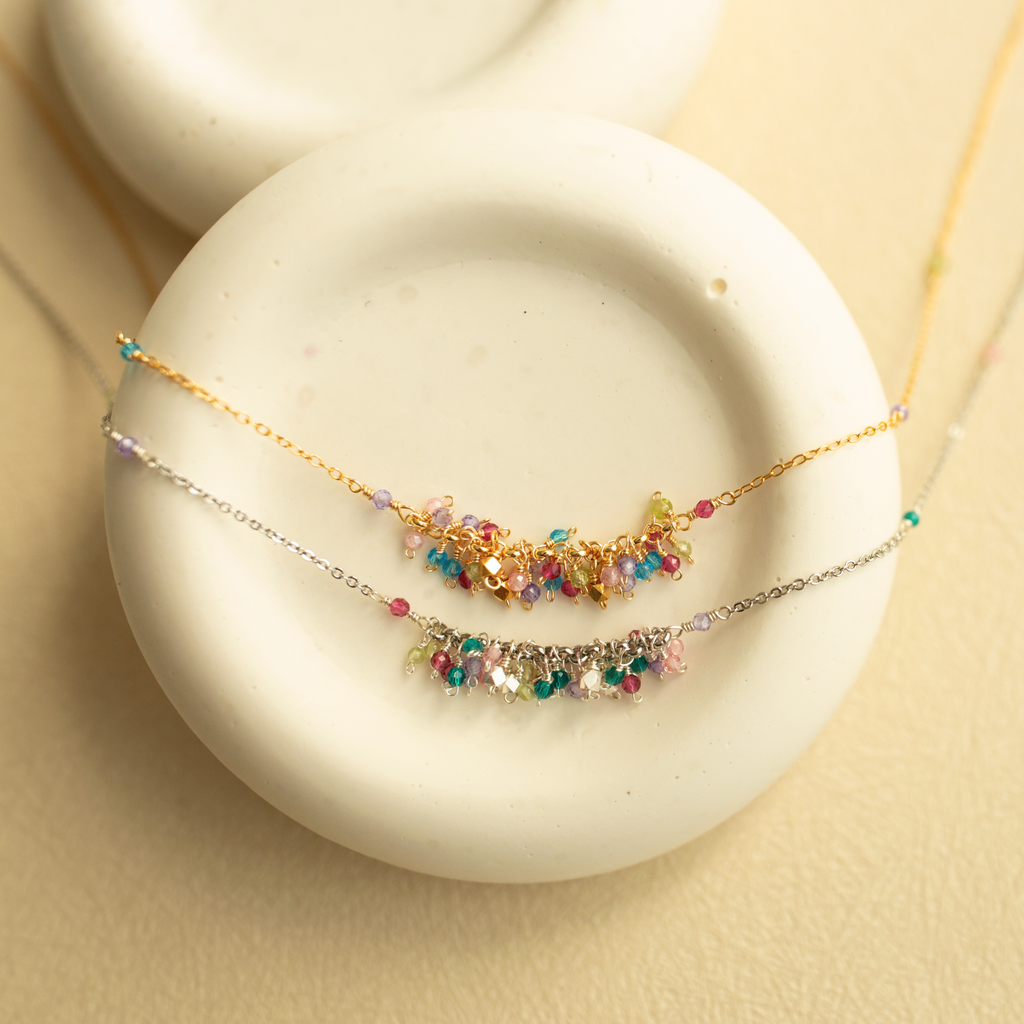 The Reign Necklace — clustered gemstone necklace on a fine chain, additional view 11
