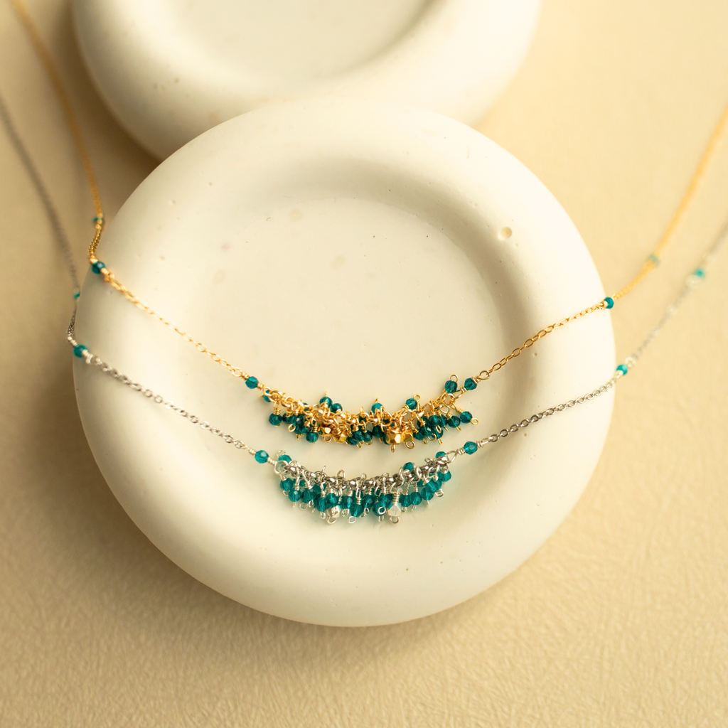 The Reign Necklace — clustered gemstone necklace on a fine chain, additional view 1