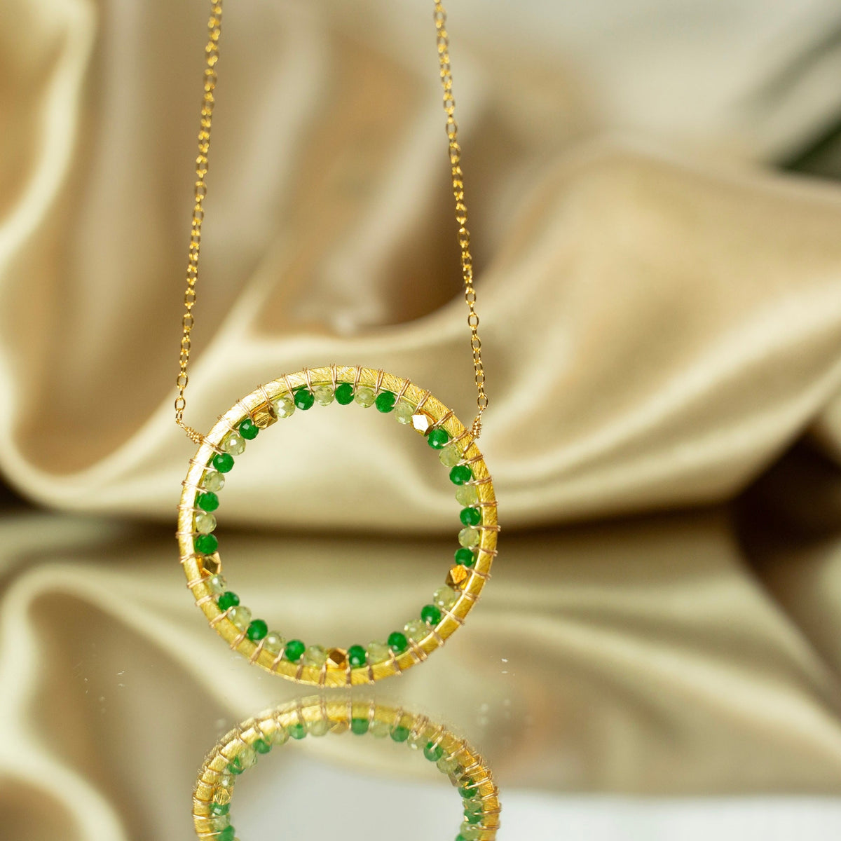 The Halo Necklace — green gemstone halo pendant necklace, additional view 1