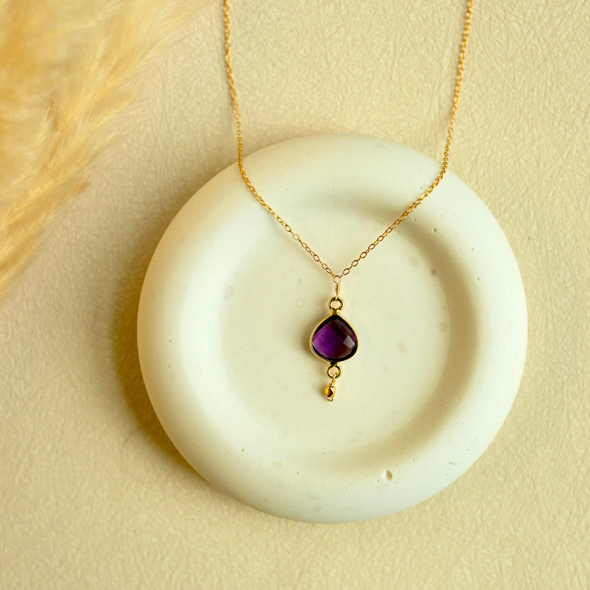 The Amethyst — natural amethyst pendant necklace with a fine golden chain, additional view 1