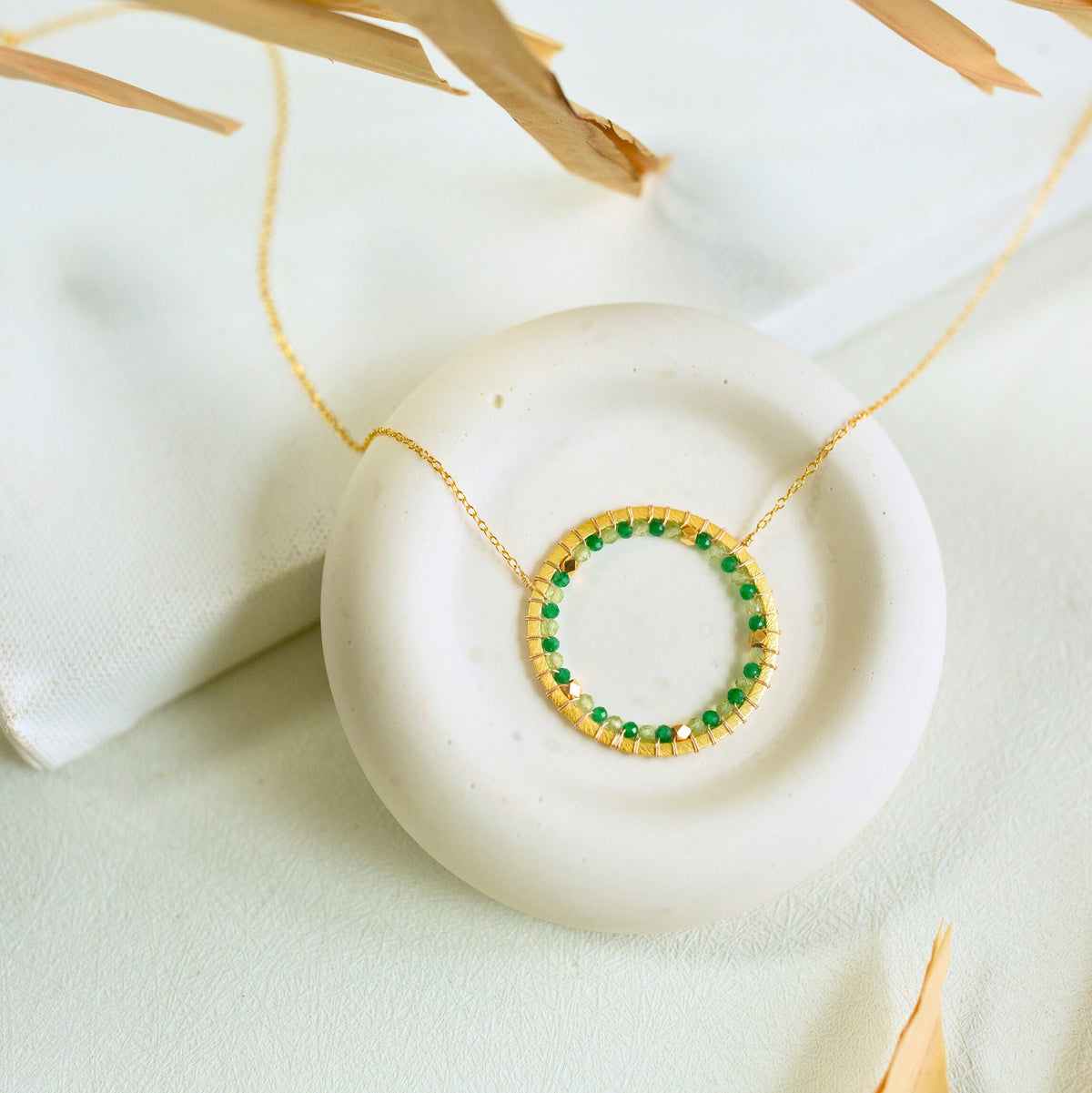 The Halo Necklace — green gemstone halo pendant necklace, additional view 2