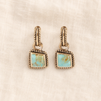 Square turquoise drops in rope-edged bronze settings