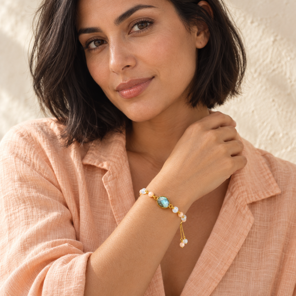 The Moonlit Bracelet — styled on a model; AI-generated lifestyle image.