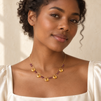 The Citrine Necklace — styled on a model; AI-generated lifestyle image.