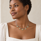 The Prasiolite Necklace — styled on a model; AI-generated lifestyle image.
