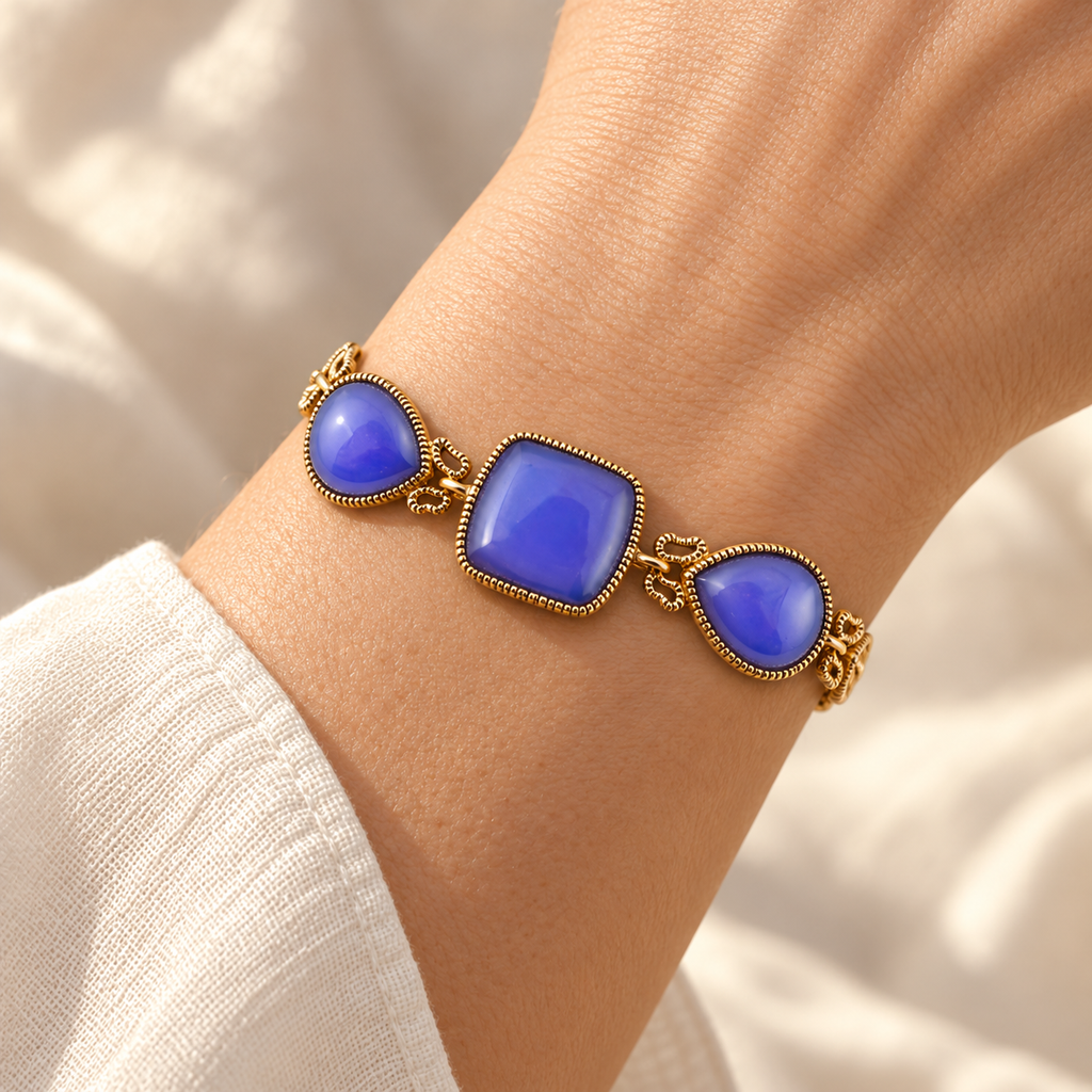 The Azure Bracelet worn by a model — AI-styled lifestyle illustration; see original product photos for details.