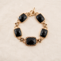 Five faceted black onyx stones in bronze links with a toggle closure