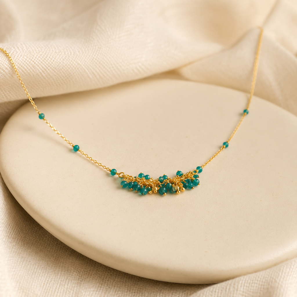 London blue quartz bead fringe on a delicate gold-plated sterling silver chain