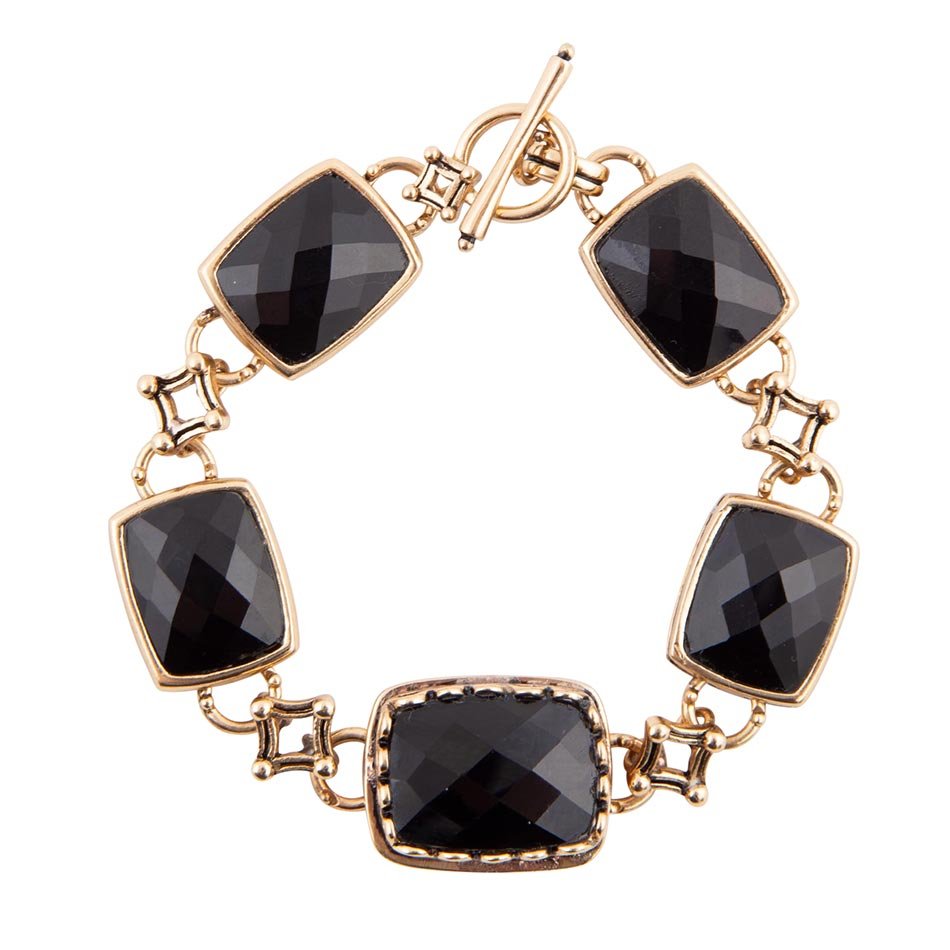 The Noir Bracelet — black onyx link bracelet with golden metal details, additional view 1