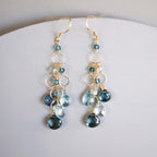 The Cascade Drops in gold, showing the pair of blue gemstone earrings in detail.